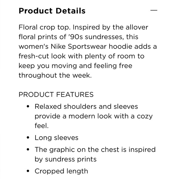 Women's Nike Sportswear Cropped Hoodie EUC Floral design size s - Picture 4 of 4